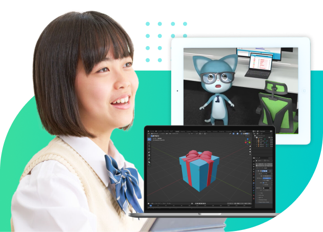 Blenderで3DCG作品を制作する子どもの様子